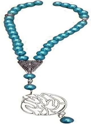 turquoise rosary, consisting of 33 beads with a religious pendant. 
