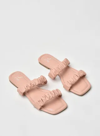 Stylish Elegant Slide Detail Slip-On Flat Sandals Pink 