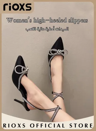 Women's Pointed Toe High Heels Ankle Strap Rhinestone Stilettos Bowknots Sandals For Wedding Party Or Date 
