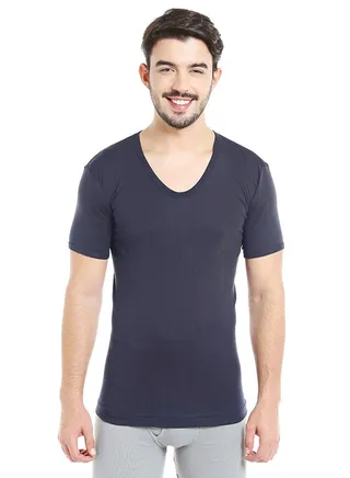 Short Sleeves Undershirt Navy Blue 