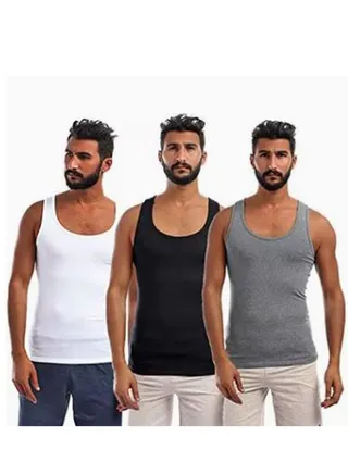 3-Piece Cotton Sleeveless Undershirt Set White/Grey/Black 