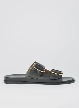 Buckle Detailed Leather Sandals Black 