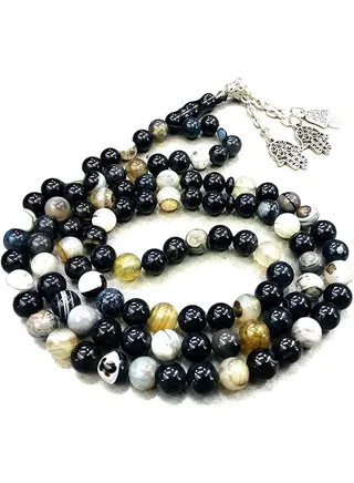 99 Beads 8mm Agate Rosary With Silver Plated Accessories 
