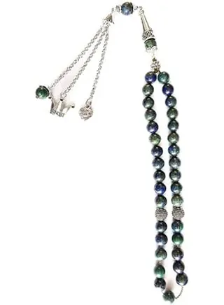 Rosary Green & Blue Azurite With Metal Accessories Silver Plated 