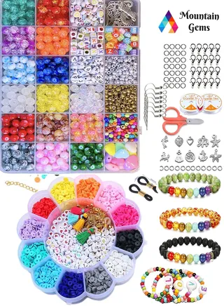 Mega Set Craft Jamiaca Kit with Organizer Box and extra box of Gemstone and Crystals for DIY Bracelets Jewelry Making 