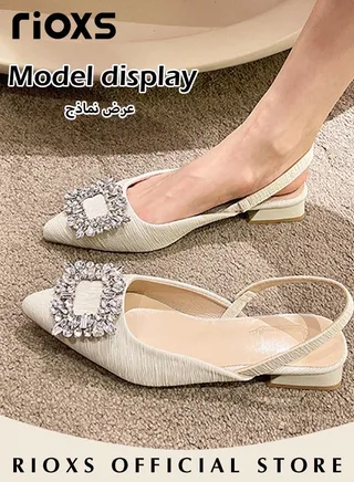 Women's Closed Pointed Toe Slip-On Backless Rhinestones Sandals Stiletto Slides Shoes For Work And Party 
