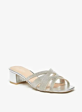 Women'S Embellished Slip-On Sandals With Block Heels 