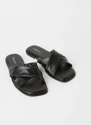Birsk Criss Cross Strap Flat Sandals Black 