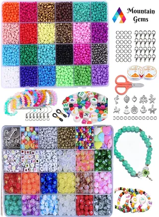 Mega set Small Craft Beads Assorted Kit with Organizer Box and extra box of Gemstone and Crystals for DIY Bracelets Jewelry Making 