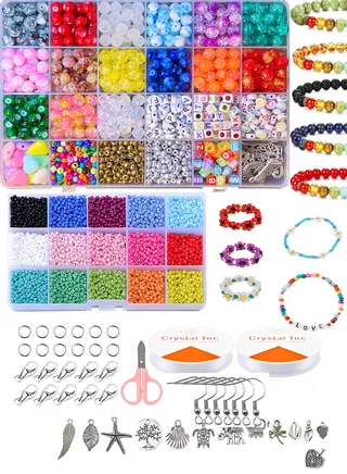 Mega Set Craft Beads Assorted Kit With Extra Box Of Gemstone And Crystals For Bracelets Jewelry Making 