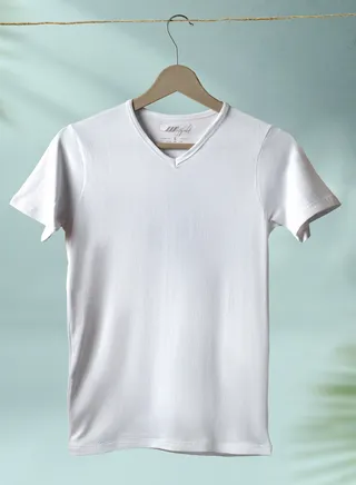 Men's V-Neck Cotton Vest Men's White 95% cotton and 5% elastane Underwear Undershirt Tagless Body Fit T-Shirt [Pack of 2] 