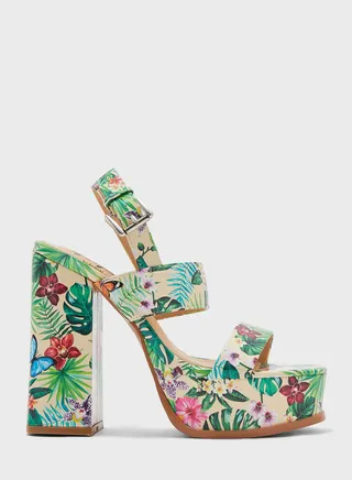 Print Ankle Strap Platform Sandal 