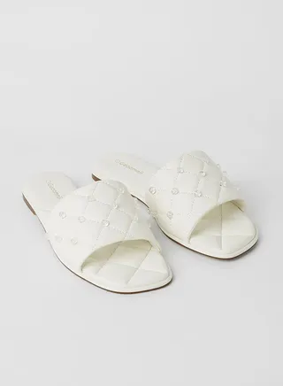 Cardiff Dimond Detail Flat Sandals White 