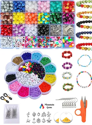 Mega set Small Craft Beads Assorted Kit with Organizer Box and extra box of Gemstone and Crystals for Bracelets Jewelry Making 