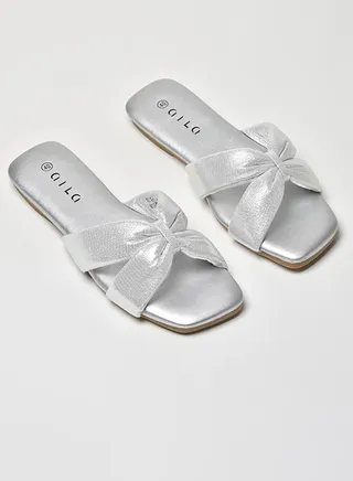 Criss-Cross Strap Flat Sandals Silver 