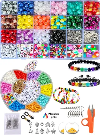 Mega set Small Craft Beads Assorted Kit with Organizer Box and extra box of Gemstone and Crystals for Bracelets Jewelry Making 