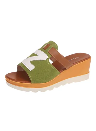 Mule Heel Casual Sandals Brown/Green 