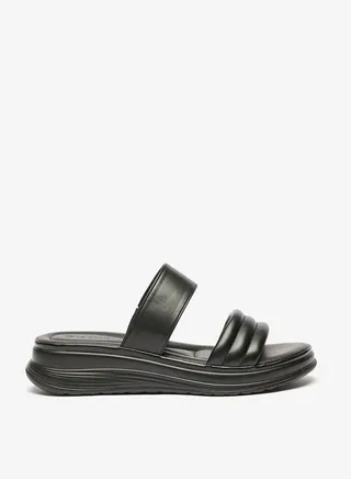 Womens Quilted Slip On Flatform Heels Sandals 