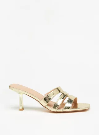 Women's Textured Slip-On Sandals with Stiletto Heels 