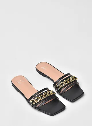 Stylish Elegant Flat Sandals Black 