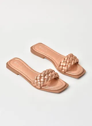 Slip-On Detail Flat Sandals Rose Gold 