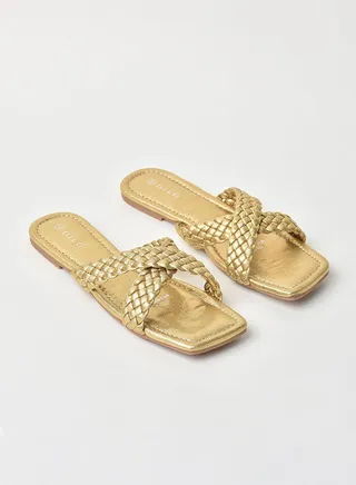 Slip-On Detail Flat Sandals Gold 