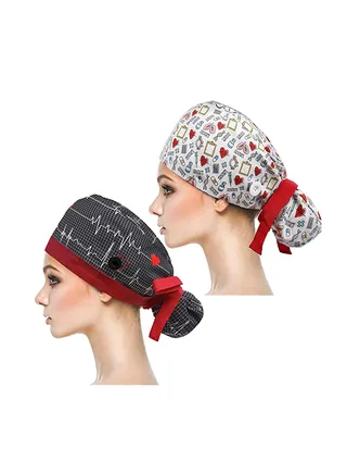 Working Cap, Adjustable Cotton Working Hats, Sweatband Cotton Ponytail Holder, with Buttons and Sweatband, Long Hair Head Covers Shower Caps, Tie Back Hats for Women & Men, One Size 