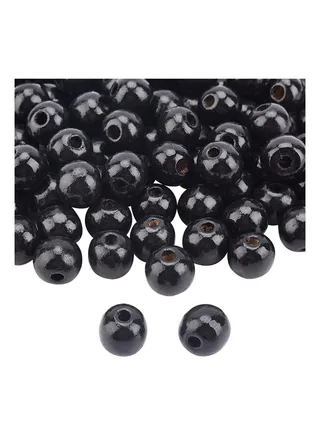 100pcs Black Wooden Beads 