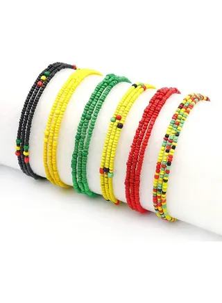 Elastic Colorful African Bead Waist Body Chains For Women - 6Pcs 