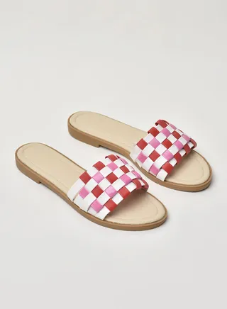 Braided Straps multicolors Flat Sandals Pink/Red/White 