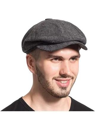 Men's Cotton Flat Cap Ivy Gatsby Newsboy Hat, Breathable Hat Beret Cap Cabbie Caps for Men Women, 8 Panel Herringbone Tweed Gatsby Hat 
