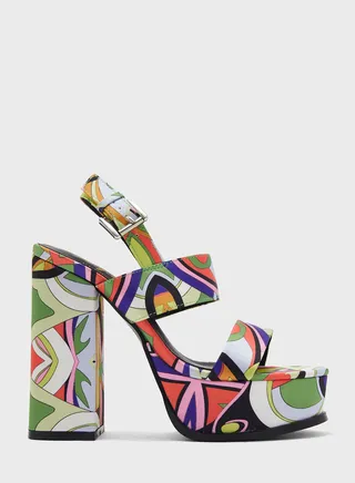 Print Ankle Strap Platform Sandal