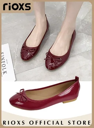 Women's Round Toe Ballet Flats Soft Faux Leather Spring Summer Bow Knot Casual Women's Slip On Shoes 