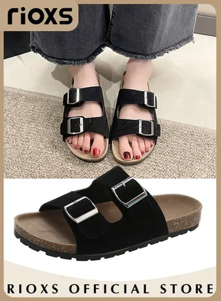 Women's Lane Cork Footbed Sandal With Comfort Adjustable Slides Slippers Shoes for Indoor and Outdoor Use 