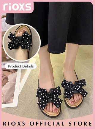 Women's Fashion Bowknot Shower Slipper Casual Anti-Slip Beach Flat Sandal For Indoor Or Outdoor Use 