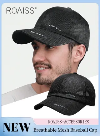 Summer Mesh Baseball Cap for Men Women Adjustable Breathable Cap Outdoor Sports Quick Dry Cool Running Hat Casual Trucker Hat Black 