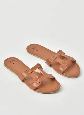 Link Strap Flat Sandals Tan 