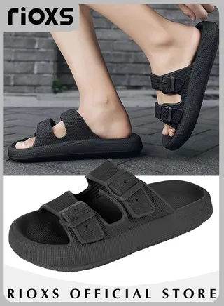 Sandals for Women and Men Pillow Slippers Double Buckle Adjustable Slides EVA Flat Sandals Shoes for Indoor and Outdoor Use 