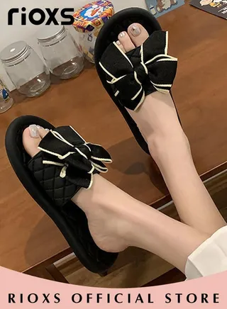 Women's Fashion Bowknot Shower Slipper Casual Anti-Slip Beach Flat Sandal For Indoor Or Outdoor Use 