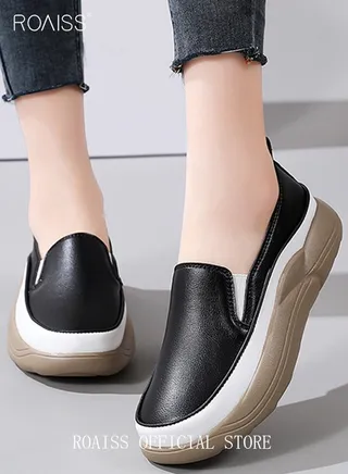 New Arrival Round Retro Thick Soles Fashionable Comfortable Shoes Women's Explosive Style Loafers Slip-On Casual Walking Sports Shoes 