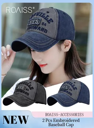 2 Pcs Embroidered Baseball Cap for Men Women, Adjustable Cotton Sun Hat Black and Navy Blue One Size 