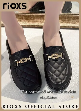 Women's Flat Mules Closed Toe Sandals Knit Fashion Slippers Slip-On Backless Mule Shoes 