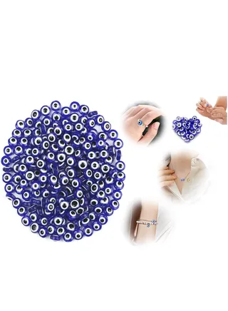 Evil Eye Beads, Round Evil Eye Handmade Resin Beads, Charms Round Evil Eye Spacer Beads Handmade Beads for DIY Jewelry Bracelet Earring Necklace Craft Making, Blue, 200 pcs 