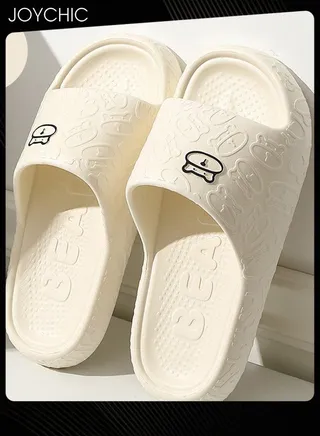 Lovely Cartoon Bear Pattern Soft Thick Bottom Home Slipper Anti Slip Wear Resistant Shower Slipper with High Resilience for Women White 