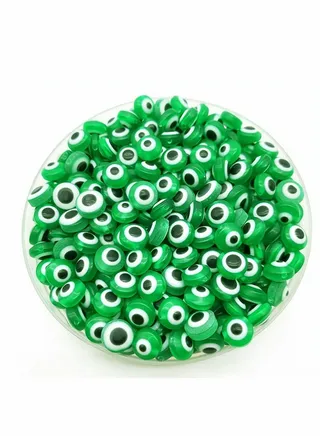 Round Evil Eye Handmade Resin Beads For DIY Jewelry Bracelet Earring Necklace Craft Making Green 200 Pcs 