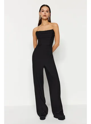 Black Corset Detailed Woven Jumpsuit TPRSS24TU00002 