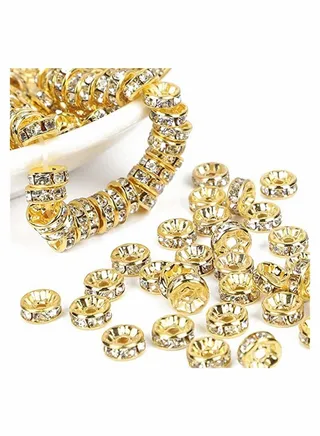 200 Pcs 8 mm Golden Round Loose Czech Crystal Rhinestone Spacer Beads, for Jewelry Making, Loose Beads, for Necklace, Bracelets, DIY Making (Gold) 