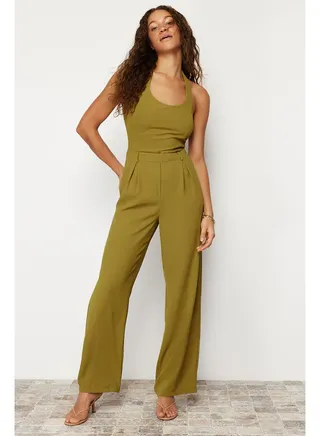 Green Maxi Crepe Woven Jumpsuit TWOSS24TU00014 