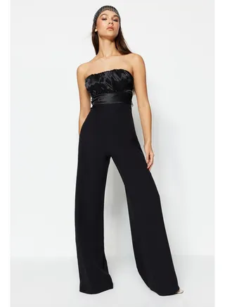 Black Weave Satin Jumpsuit TPRSS23TU00002 