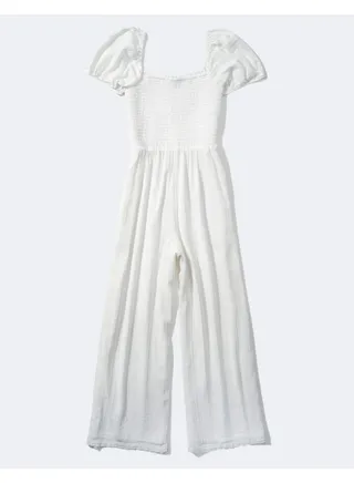 AE Smocked Puff-Sleeve Jumpsuit 